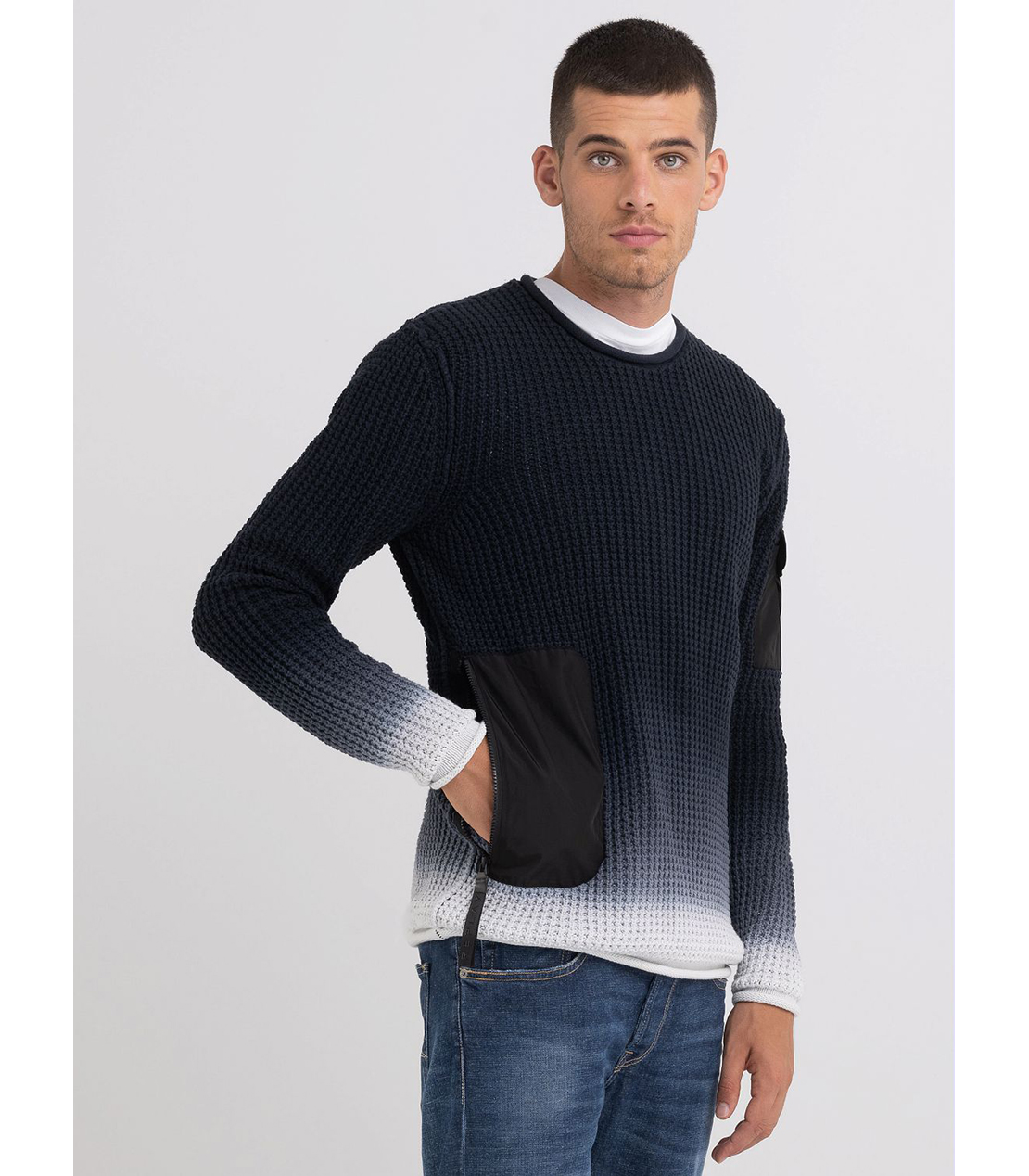 コットンクリンクルグラデーションニット 詳細画像 ブルー 3